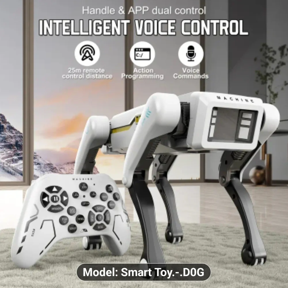 Machine Intelligent Voice Control Robot Dog - White and Black